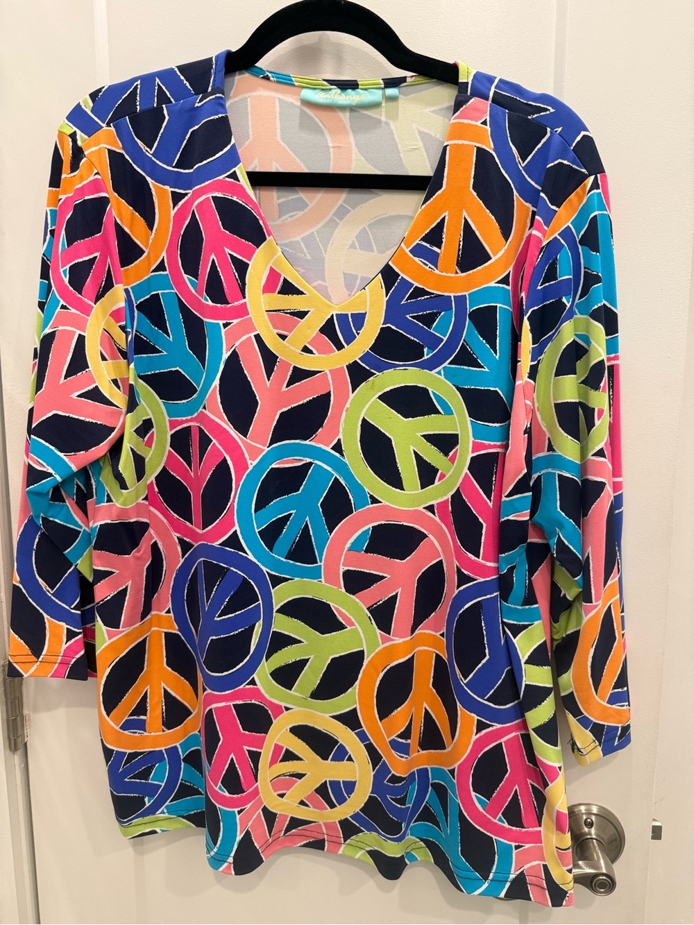 Multicolor Peace Sign V-Neck Tunic Top by